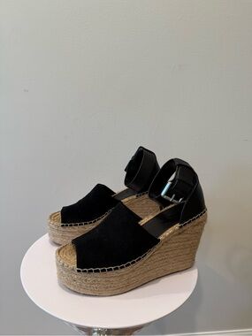 Marc Fisher Black Espadrille Wedge Sandals with Ankle Strap